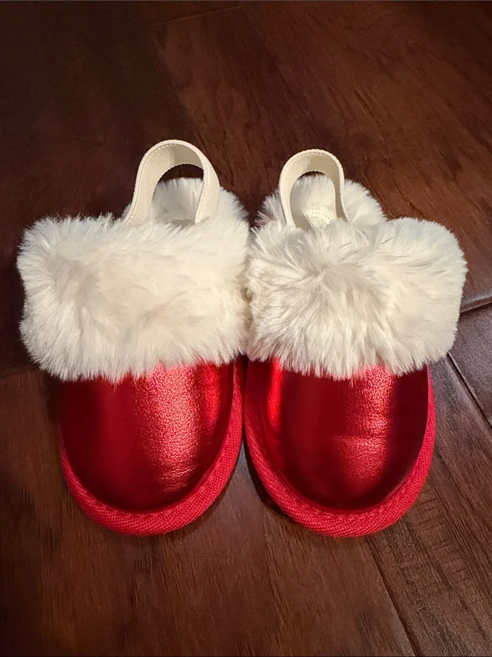 Cat & Jack Red Slip-On Slippers with Cream Faux Fur Cuff